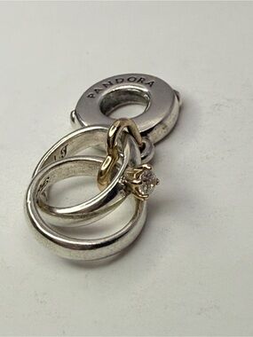 Pandora Two Tone Wedding Rings Dangle Charm 799319C01 Retired